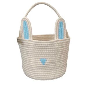 Cream and Light Blue Bunny Rope Basket - Kids Accessories-Large NWOT